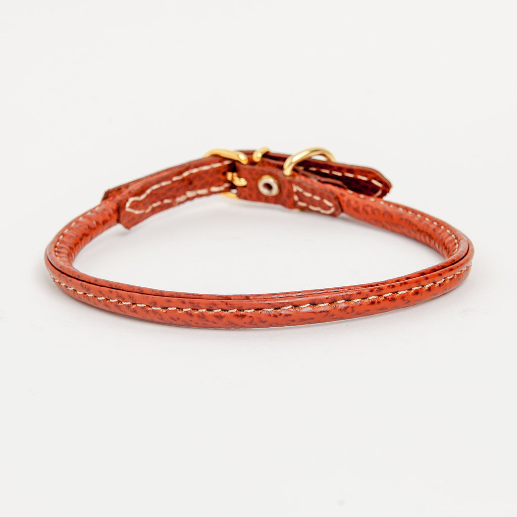 Italian Rolled Leather Dog Collar in Brown WALK LA CINOPELCA   