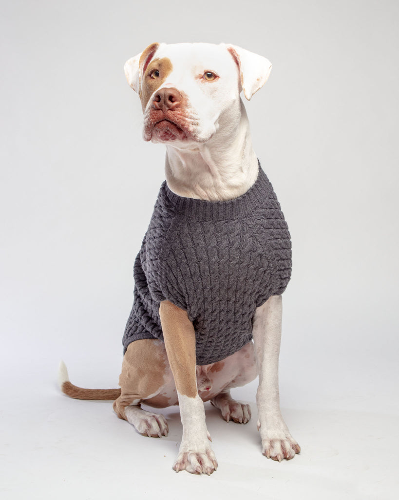 The Uptown Cable Knit Sweater in City Slush Grey Merino Wool (Made in NYC) Wear DOG & CO. COLLECTION   