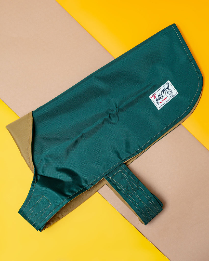 Carson Reversible Dog Raincoat in Green & Tan (Made in the USA) << FINAL SALE >> Wear BILLY WOLF   