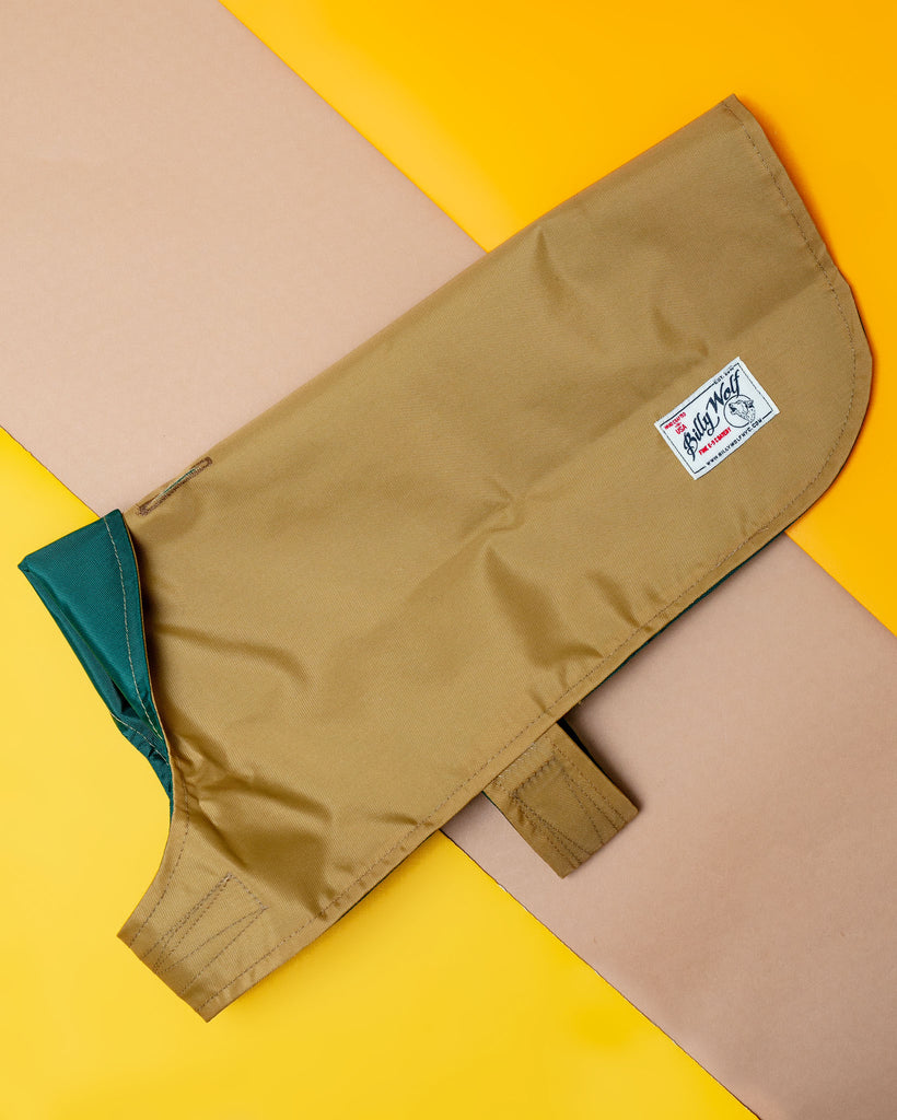 Carson Reversible Dog Raincoat in Green & Tan (Made in the USA) << FINAL SALE >> Wear BILLY WOLF   