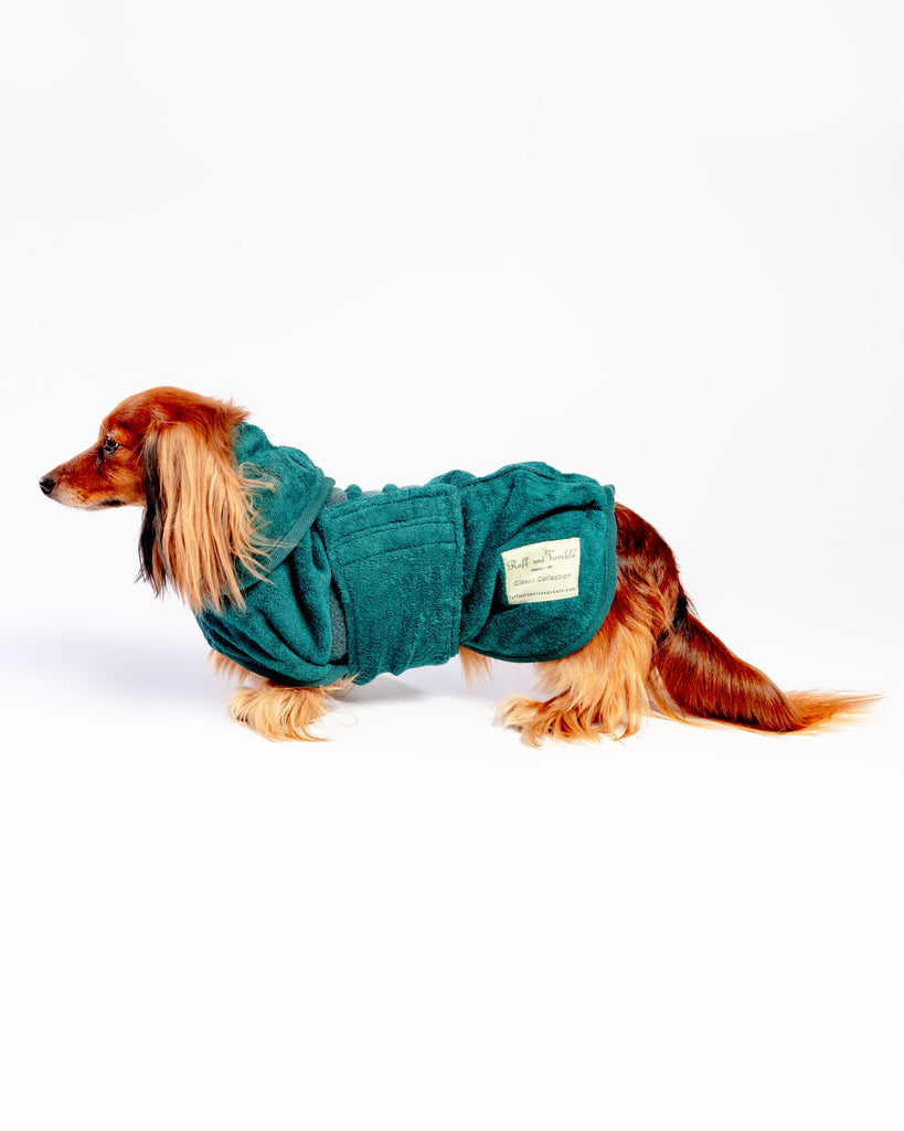 Dog Drying Coat in Bottle Green (Made in the UK) (FINAL SALE) HOME RUFF AND TUMBLE   