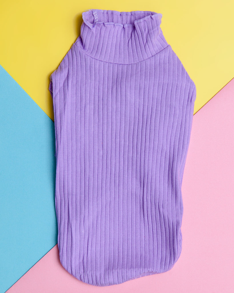 Ruffle Cuff Ribbed Dog Turtleneck in Lilac Wear BARKWELL   