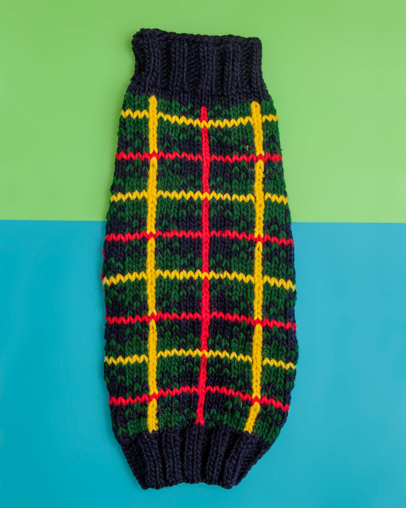 Navy Tartan Plaid Wool Knit Dog Sweater (FINAL SALE) Wear Chilly Dog   