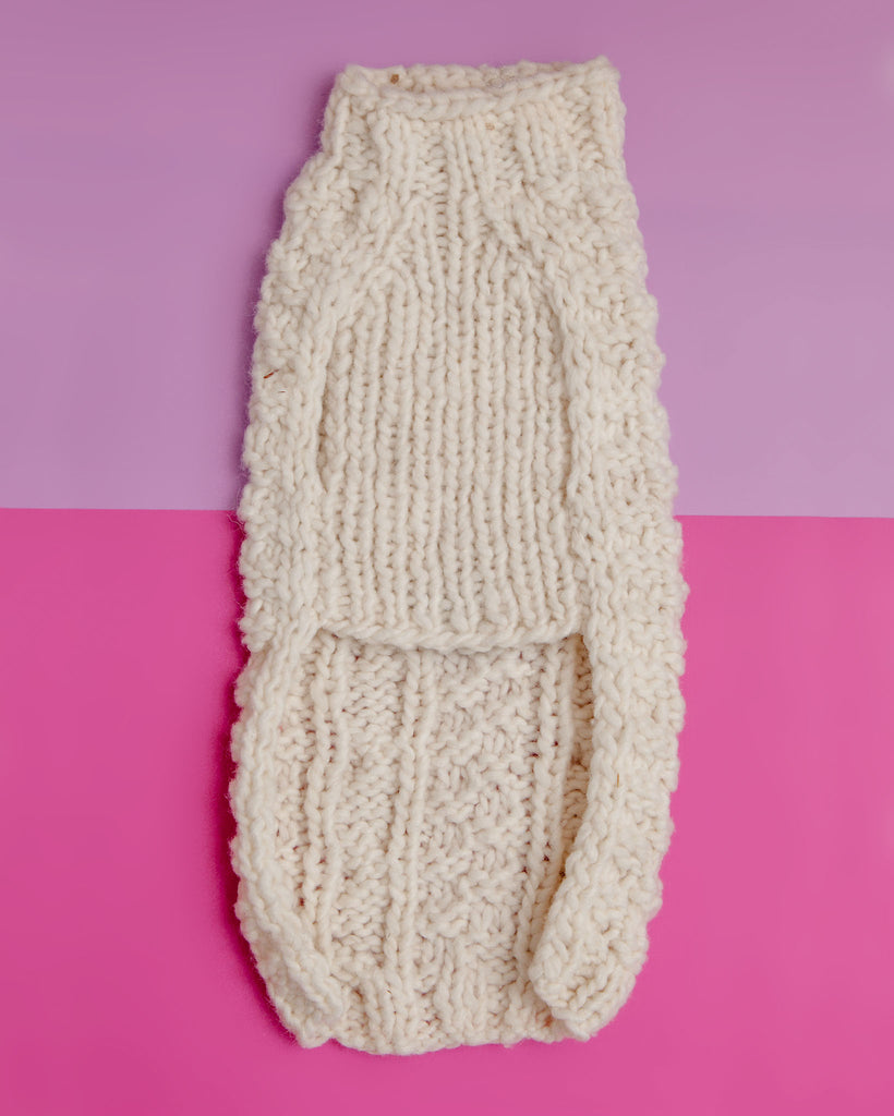 Cable Knit Wool Dog Sweater in Natural << CLEARANCE >> Wear CHILLY DOG   