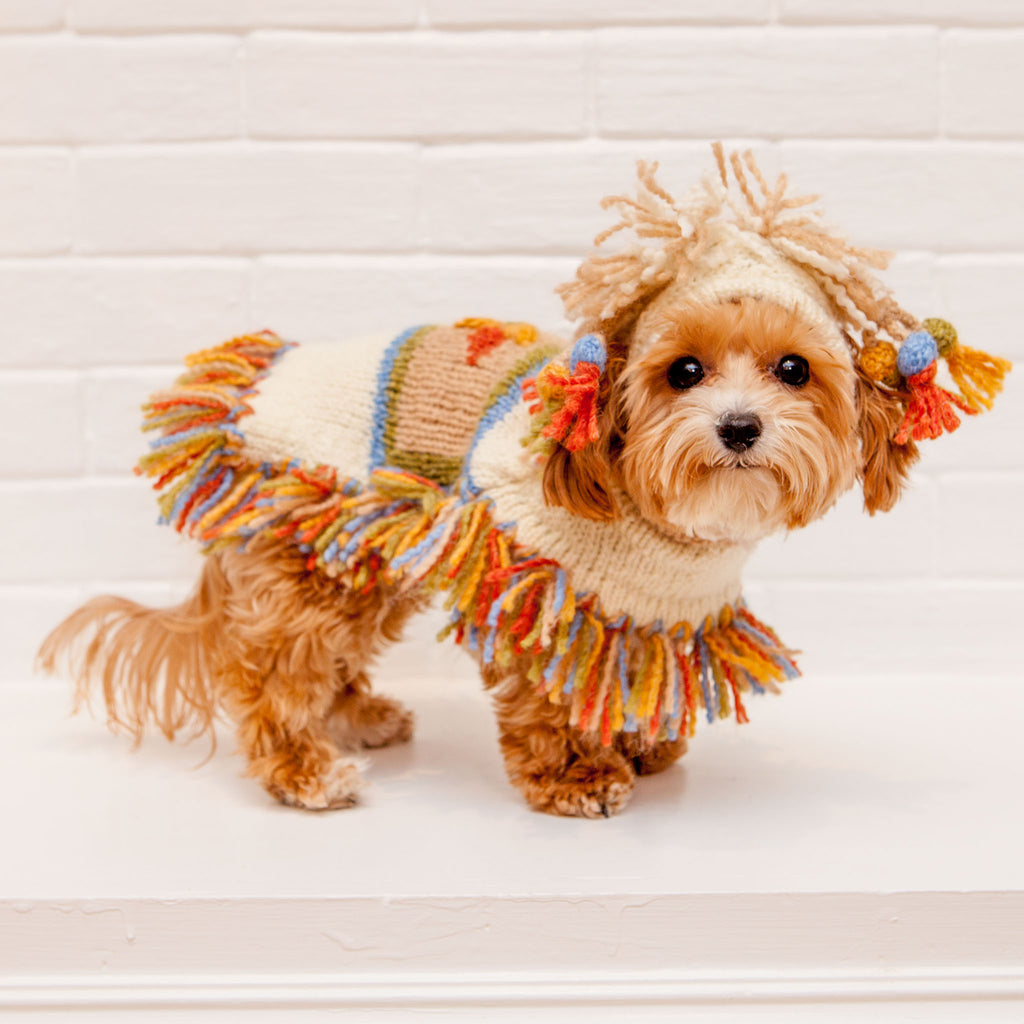 Mama Llama Festive Hand Knit Sweater Poncho (Dog & Co. Exclusive) (FINAL SALE) Wear PERUVIAN KNITS   