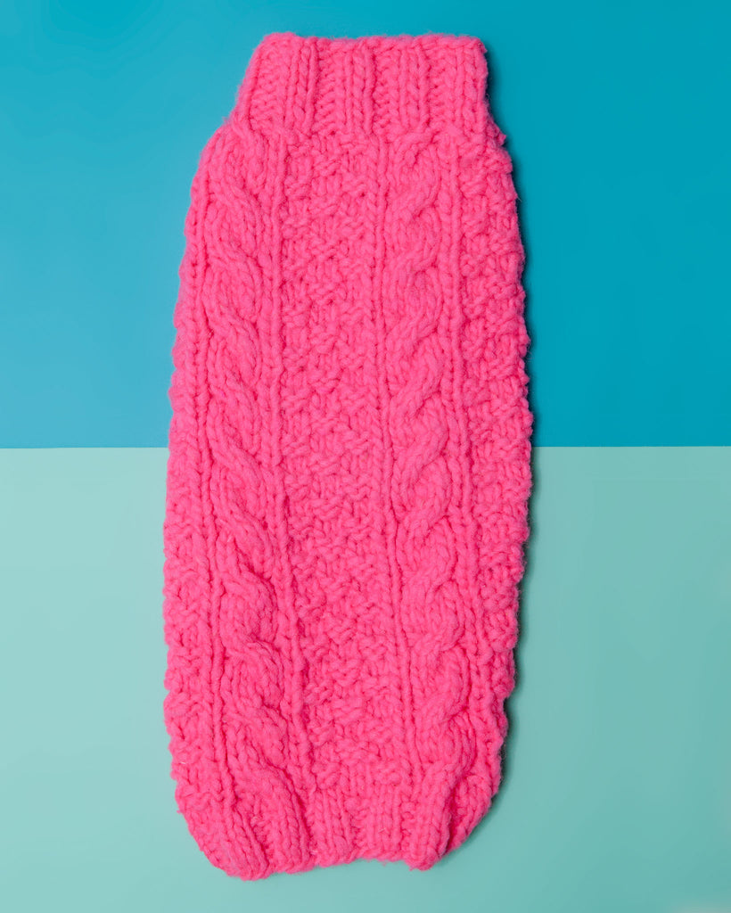 Cable Knit Wool Dog Sweater in Neon Pink << FINAL SALE >> Wear CHILLY DOG   