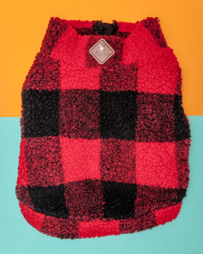 THE WORTHY DOG Wubby Quarter-Zip Dog Fleece in Buffalo Plaid