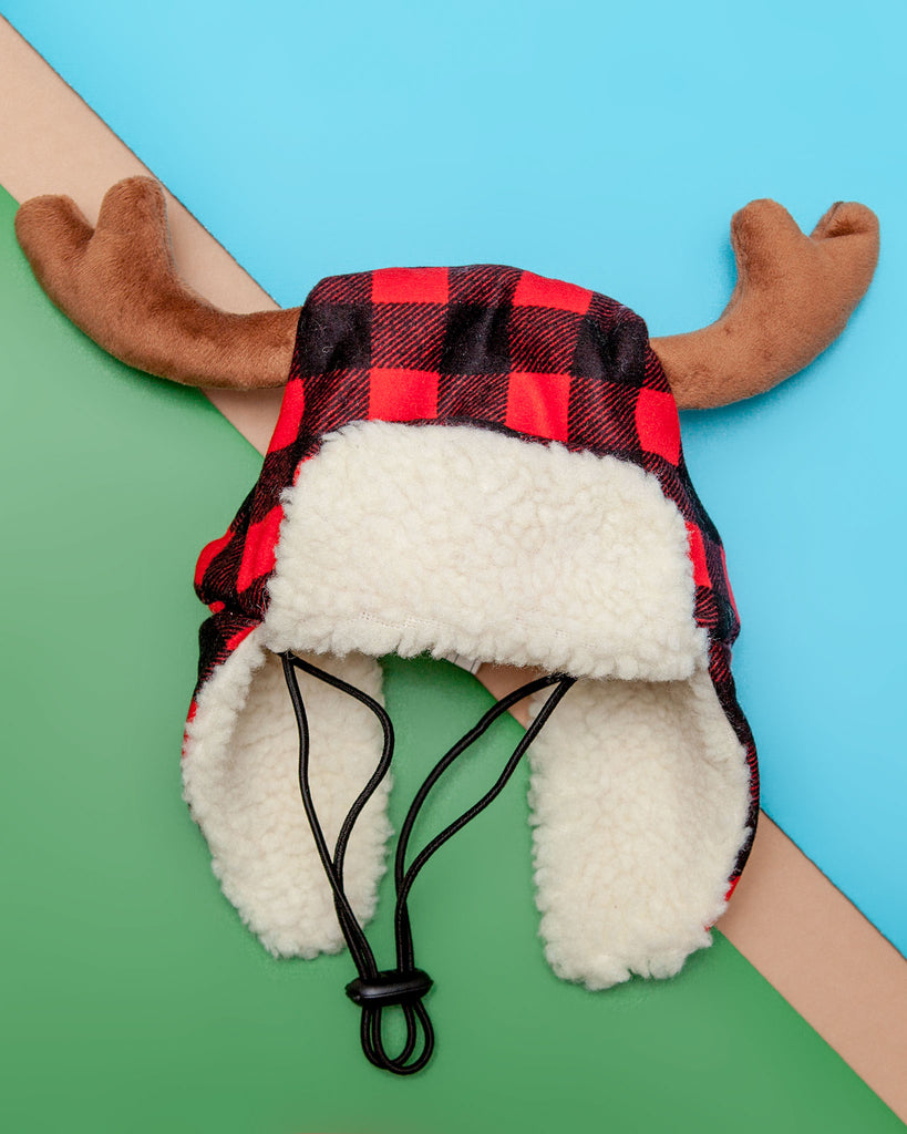 Buffalo Check and Antler Winter Dog Hat Wear Lulubelles   