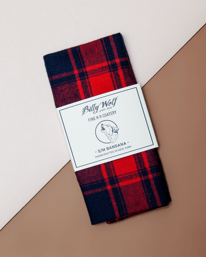 Charley Red & Navy Plaid Flannel Dog Bandana << FINAL SALE >> Wear BILLY WOLF   