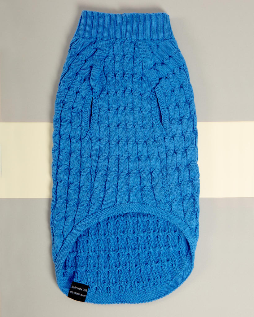 The Uptown Cable Knit Sweater in French Blue American Cotton (Made in NYC) Wear DOG & CO. COLLECTION   