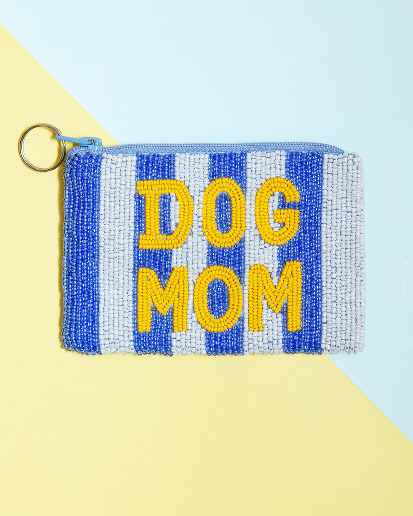Dog Mom Beaded Coin Purse in Blue & White Stripe Home TIANA   