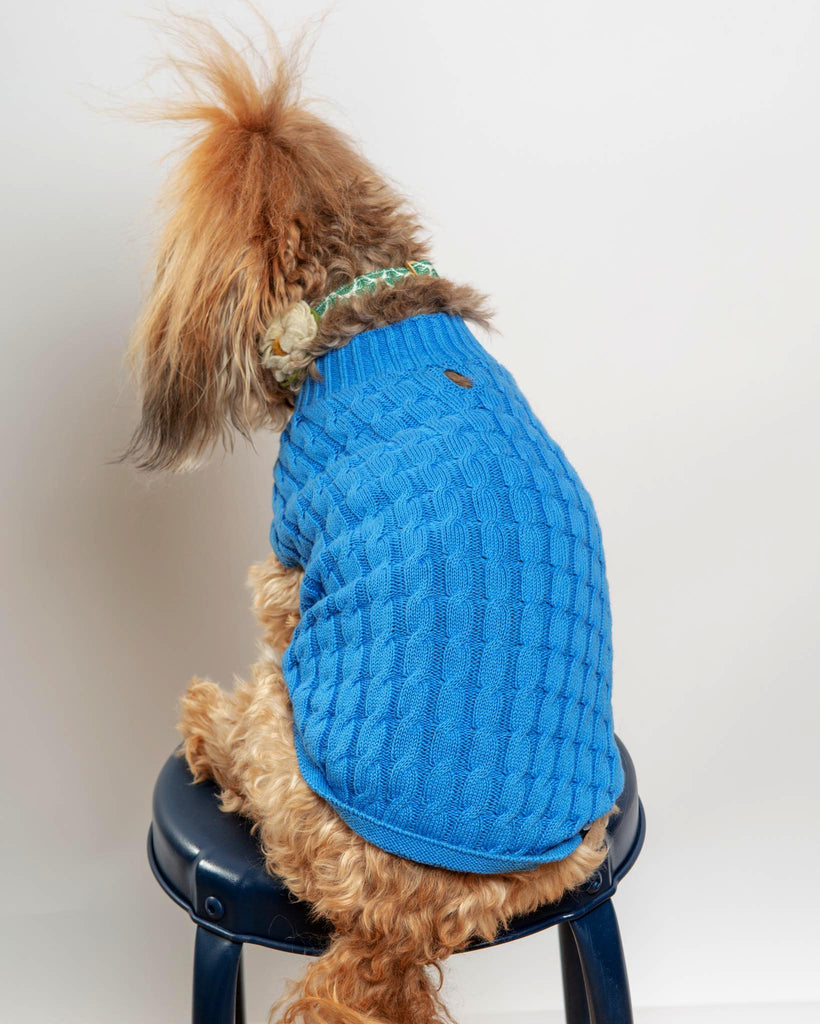 The Uptown Cable Knit Sweater in French Blue American Cotton (Made in NYC) Wear DOG & CO. COLLECTION   