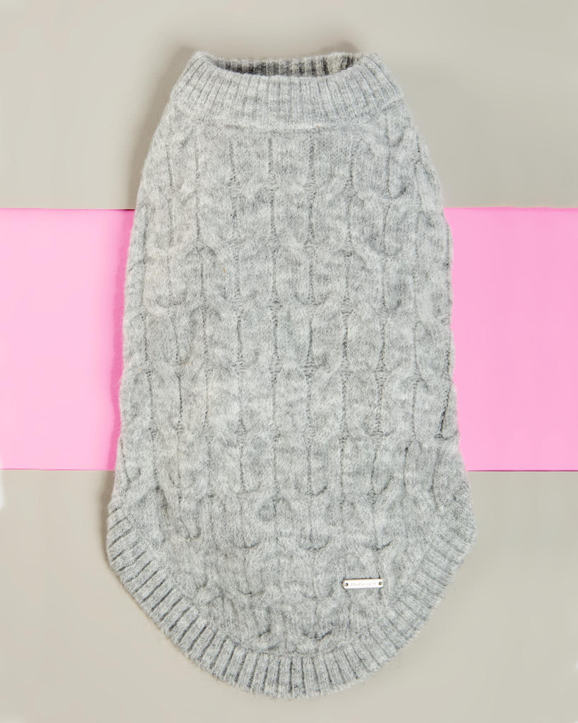 Fuzzy Knit Dog Crewneck Sweater in Heather Grey (FINAL SALE) Wear BLUEBERRY PET   