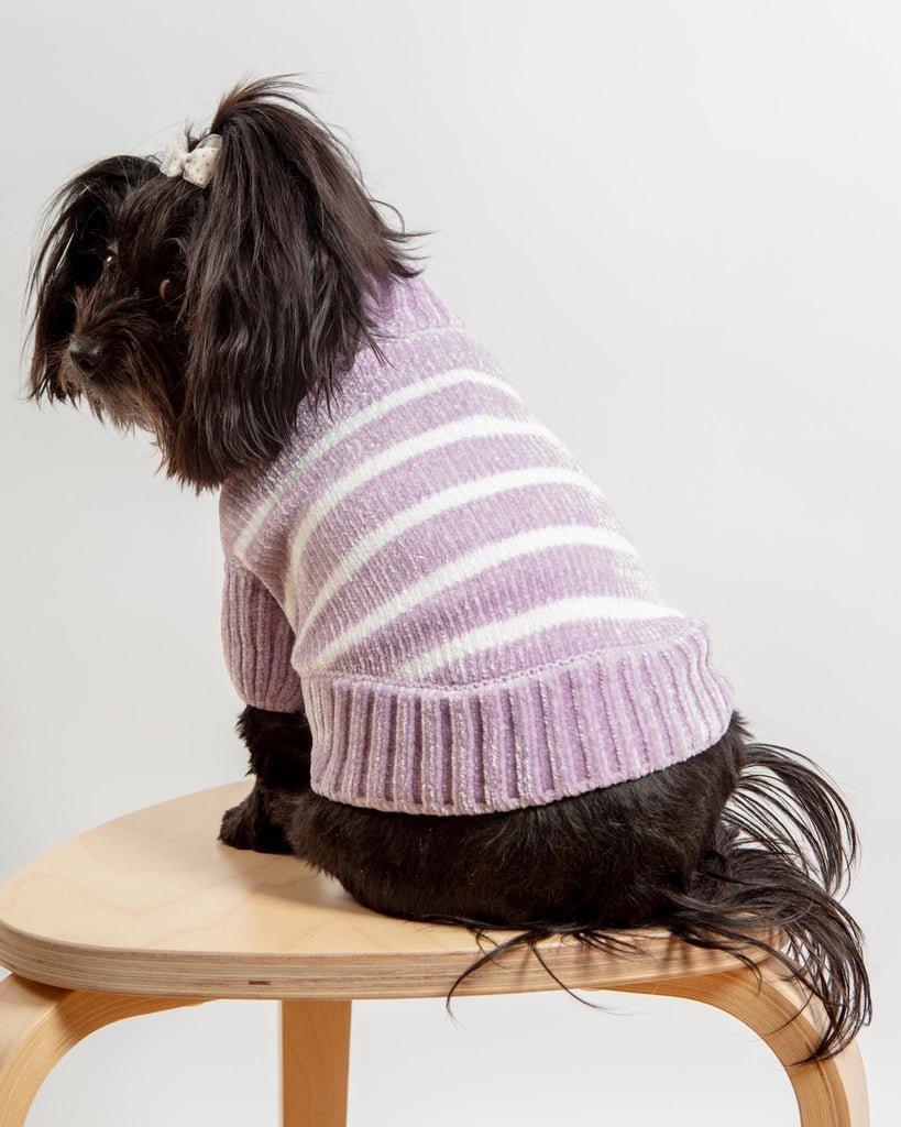 Cozy Soft Chenille Striped Dog Sweater in Lavender Frost (FINAL SALE) Wear BLUEBERRY PET   