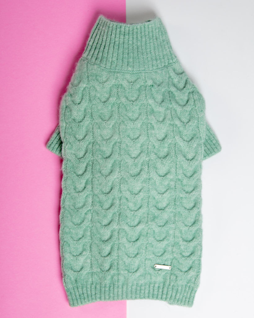 Fuzzy Knit Dog Turtleneck Sweater in Heathered Jade Wear BLUEBERRY PET   
