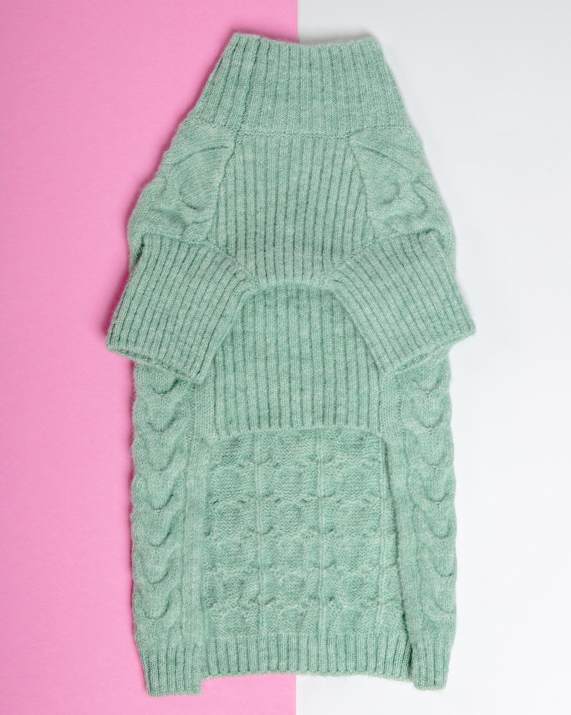 Fuzzy Knit Dog Turtleneck Sweater in Heathered Jade Wear BLUEBERRY PET   