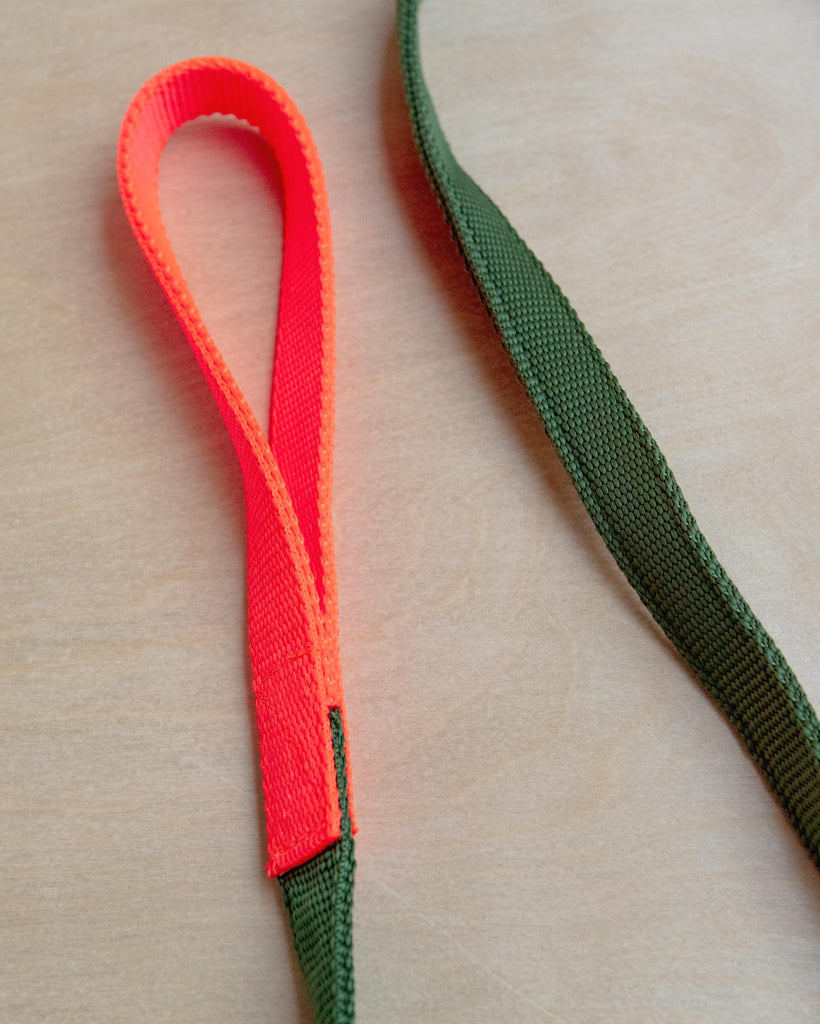 Nylon Dog Leash in Olive & Neon Orange (Made in the USA) WALK WAGWEAR Small  