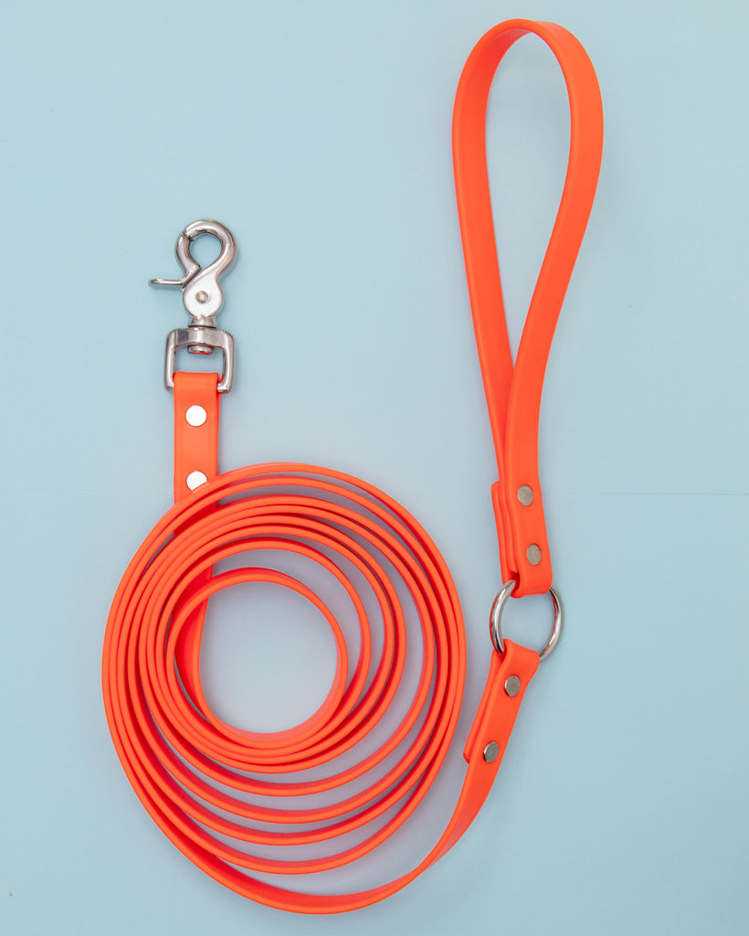 Weekend Long Leash in Neon Orange (10 or 20 Foot) (Made in the USA) WALK DOG & CO. COLLECTION   