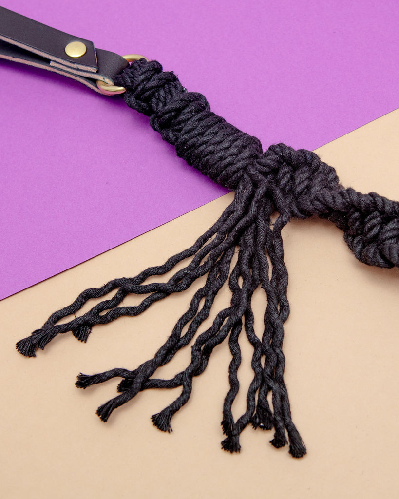 Macrame and Leather Dog Leash in Black (Made in the USA) WALK EMBER & IVORY   
