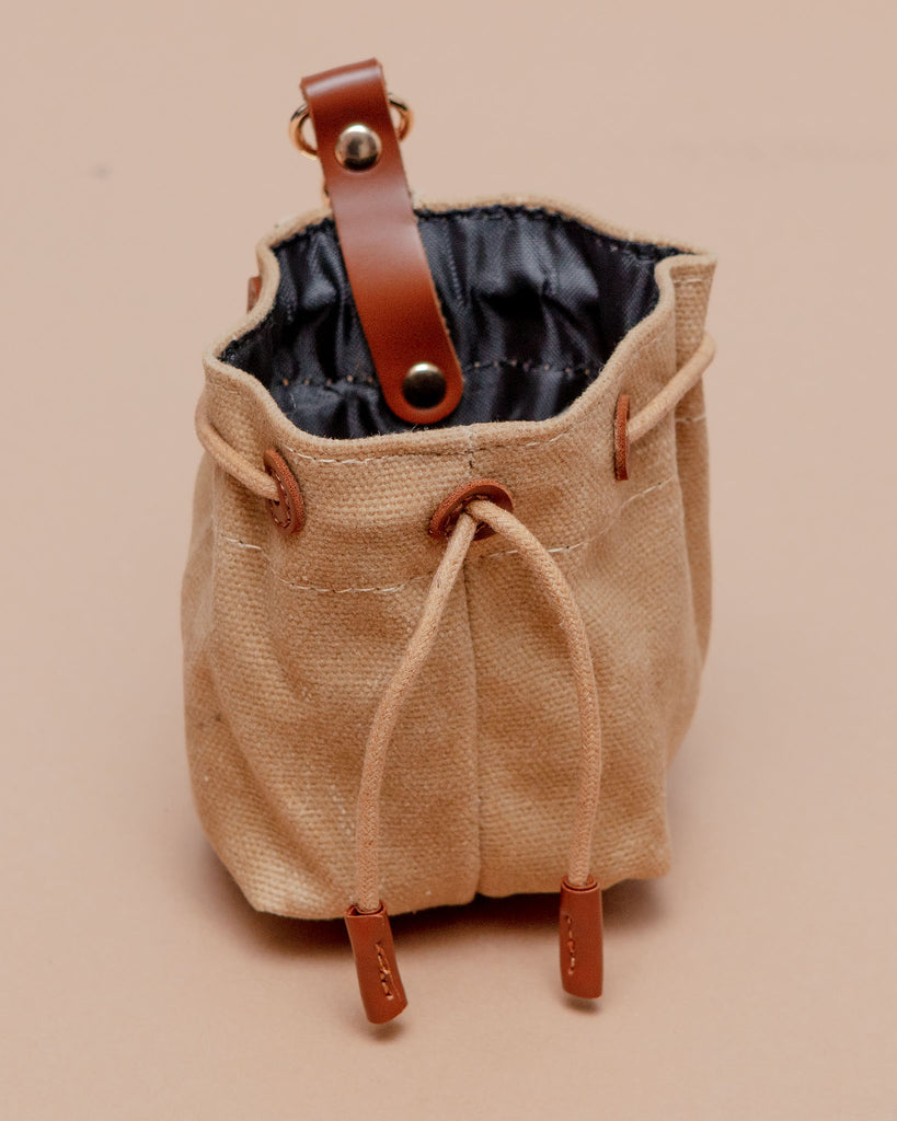 Waxed Canvas and Vegan Leather Dog Treat Knapsack in Tan Eat FOXMOTH   
