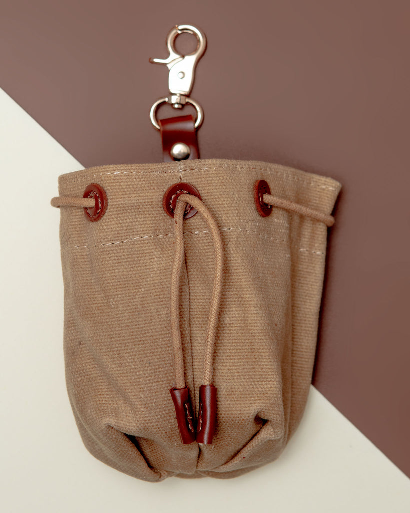 Waxed Canvas and Vegan Leather Dog Treat Knapsack in Tan Eat FOXMOTH   