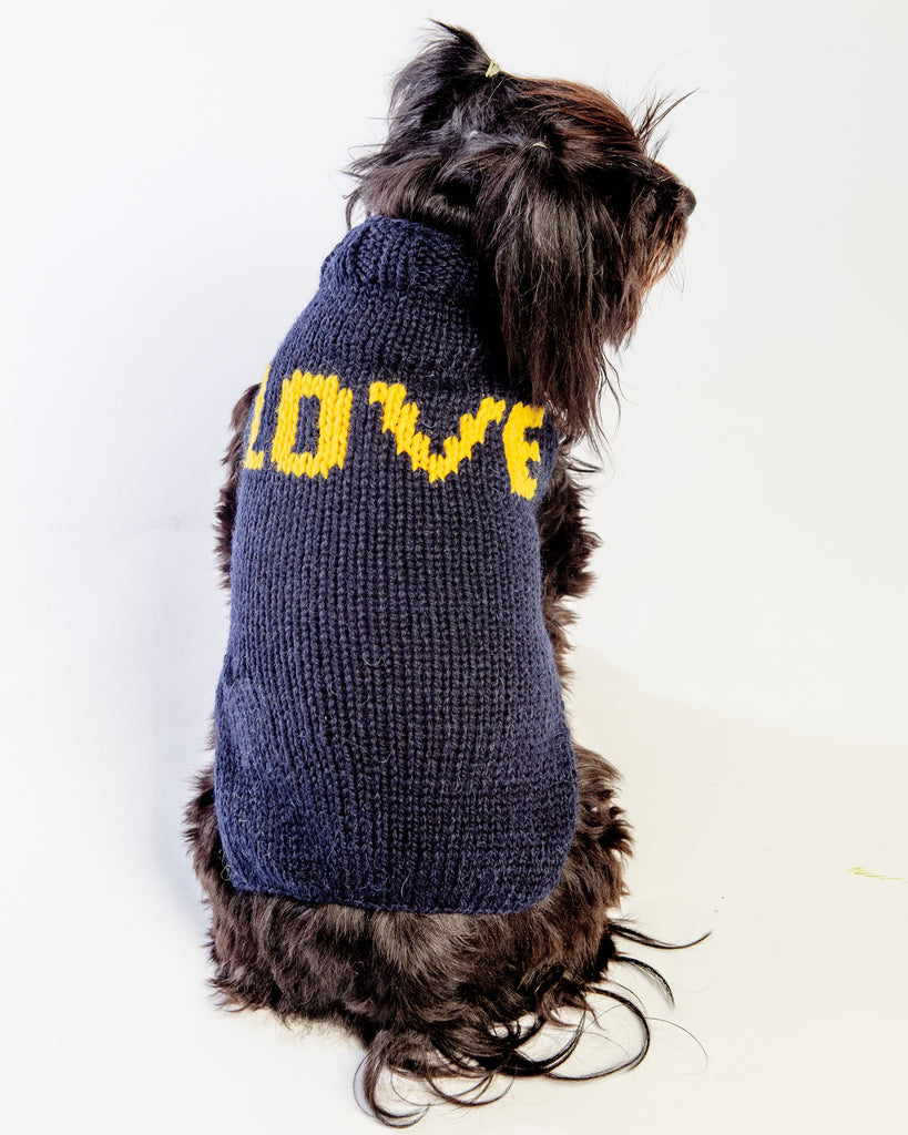 "Love" Knit Dog Sweater in Navy Alpaca  << CLEARANCE >> Wear CHILLY DOG   