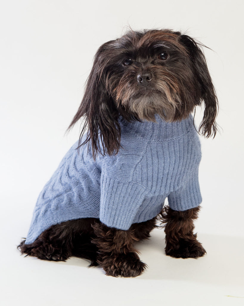 Fuzzy Knit Dog Turtleneck Sweater in Moonstone Blue << CLEARANCE >> Wear BLUEBERRY PET   