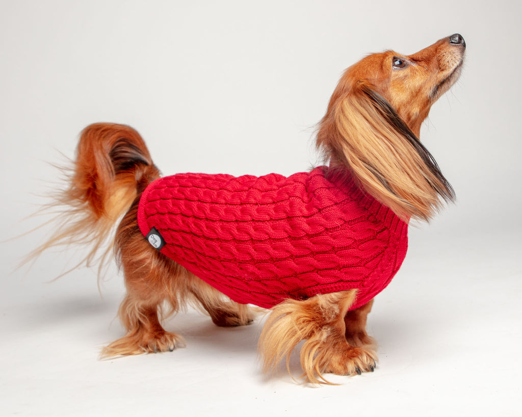 The Uptown Cable Knit Sweater in Big Apple Red Merino Wool (Made in NYC) (FINAL SALE) Wear DOG & CO. COLLECTION   