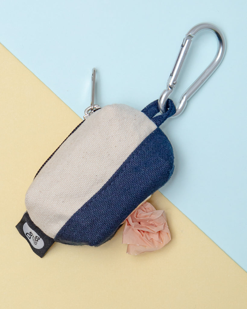 Canvas Clean-Up Poo Bag Roll Holder in Natural + Navy WALK DOG & CO. COLLECTION   