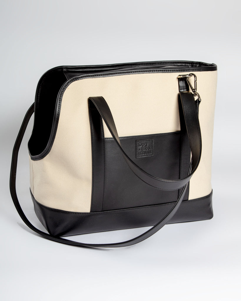 Black Leather & Natural Canvas Luxe Dog Carrier <br>(Made in Mexico)<br>(Dog & Co. Exclusive) Carry LECUONA x DOG & CO.   