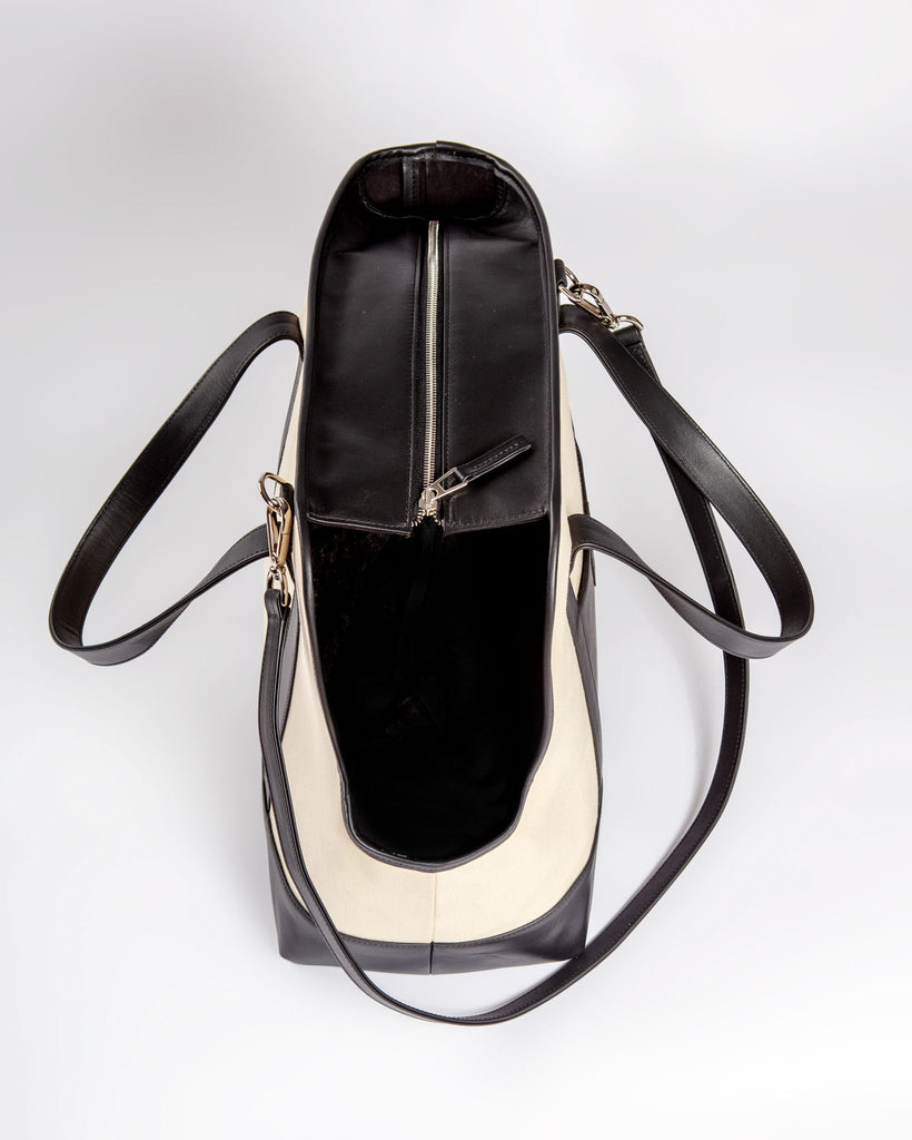 Black Leather & Natural Canvas Luxe Dog Carrier <br>(Made in Mexico)<br>(Dog & Co. Exclusive) Carry LECUONA x DOG & CO.   