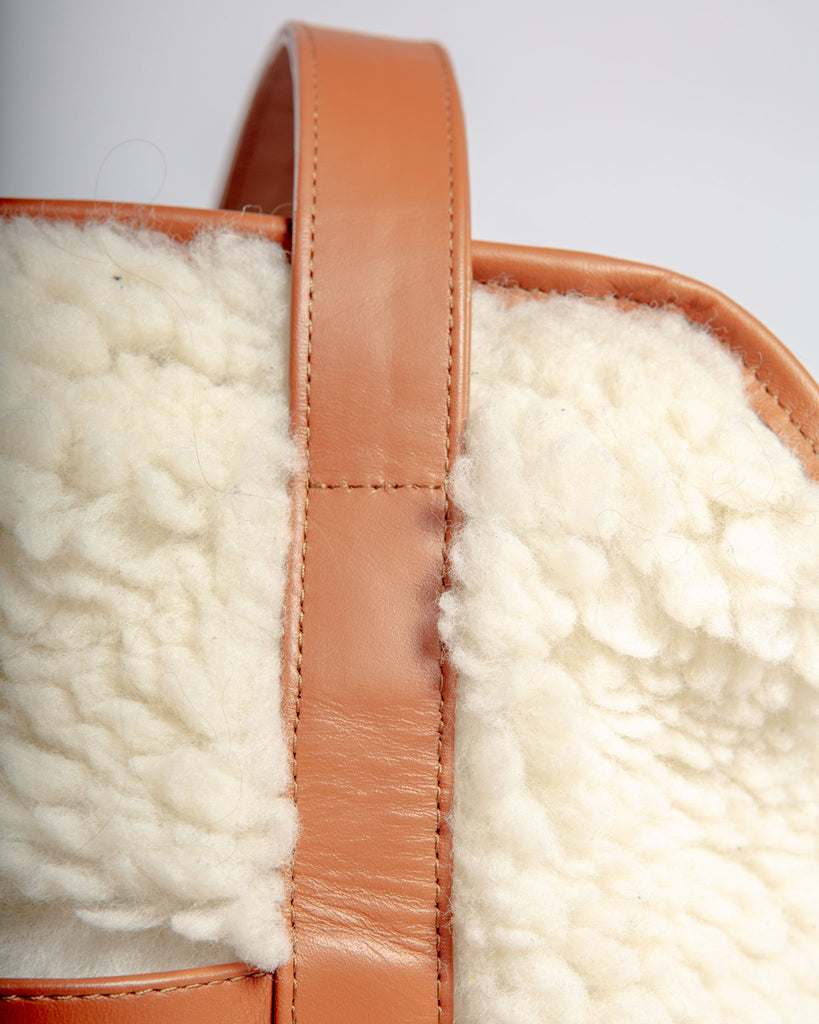 Tan Leather & Cream Shearling Luxe Dog Carrier (Dog & Co. Exclusive) (FINAL SALE) Carry LECUONA x DOG & CO.   