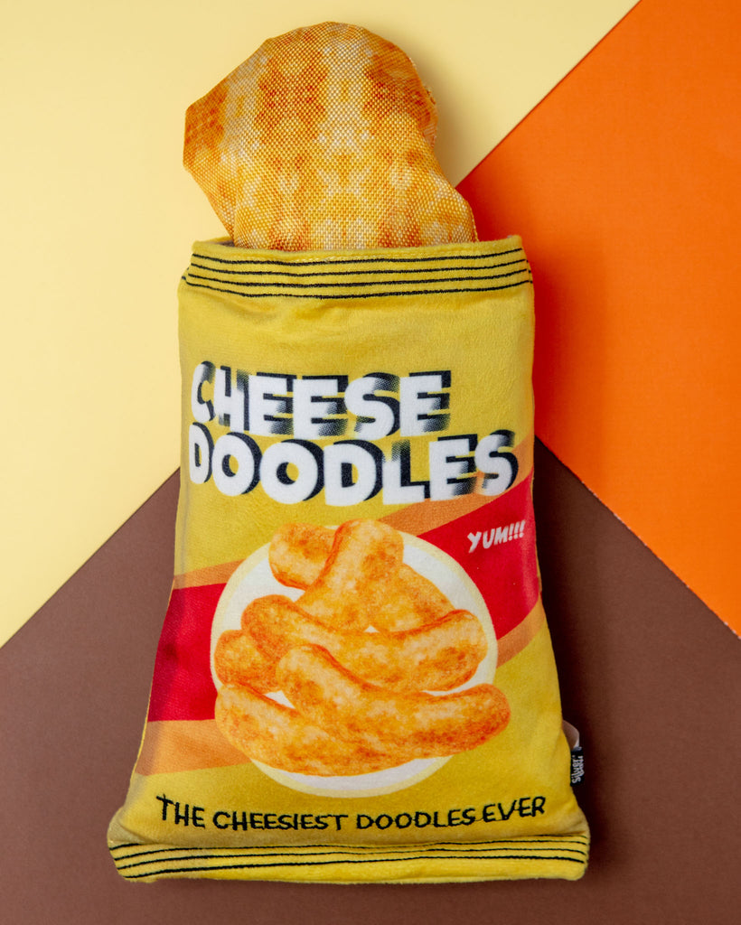 Cheese Doodles Crinkle + Squeak Dog Toy Play SILVER PAW   