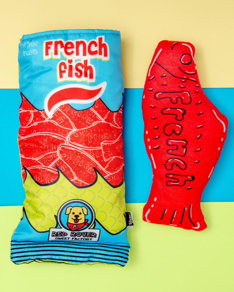 French Fish Crinkle + Squeak Dog Toy Play SILVER PAW   