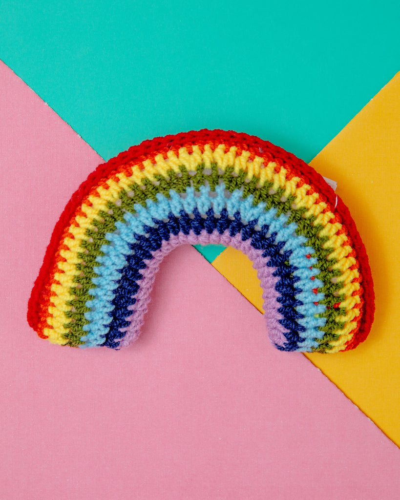 Hand-Knit Rainbow Squeaky Dog Toy Play SILK ROAD BAZAAR   