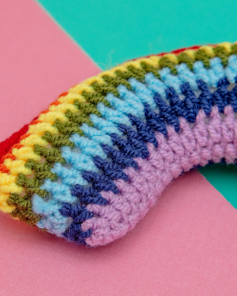 Hand-Knit Rainbow Squeaky Dog Toy Play SILK ROAD BAZAAR   