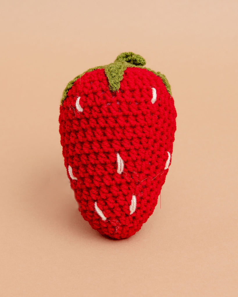 Hand-Knit Strawberry Squeaky Dog Toy Play SILK ROAD BAZAAR   