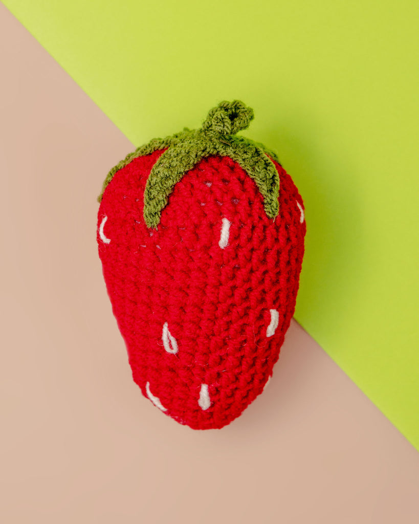 Hand-Knit Strawberry Squeaky Dog Toy Play SILK ROAD BAZAAR   