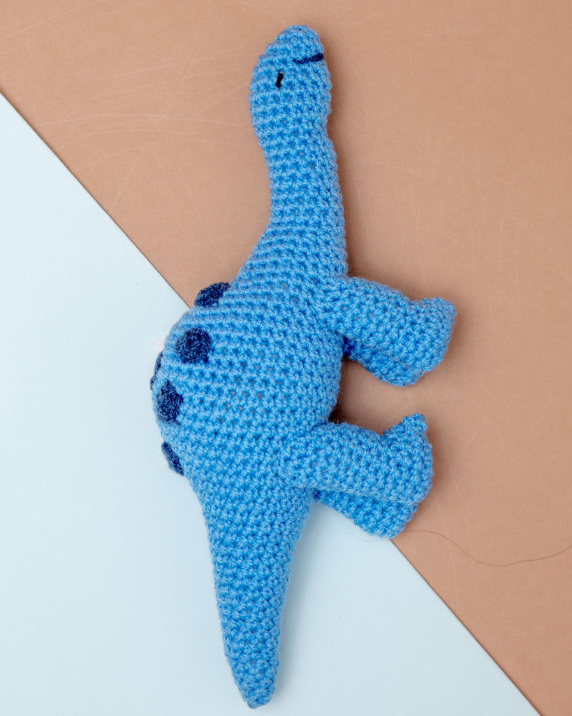 Hand-Knit Brontosaurus Squeaky Dog Toy Play SILK ROAD BAZAAR   