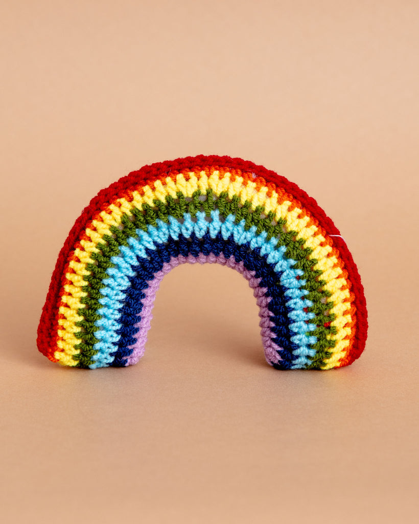 Hand-Knit Rainbow Squeaky Dog Toy Play SILK ROAD BAZAAR   