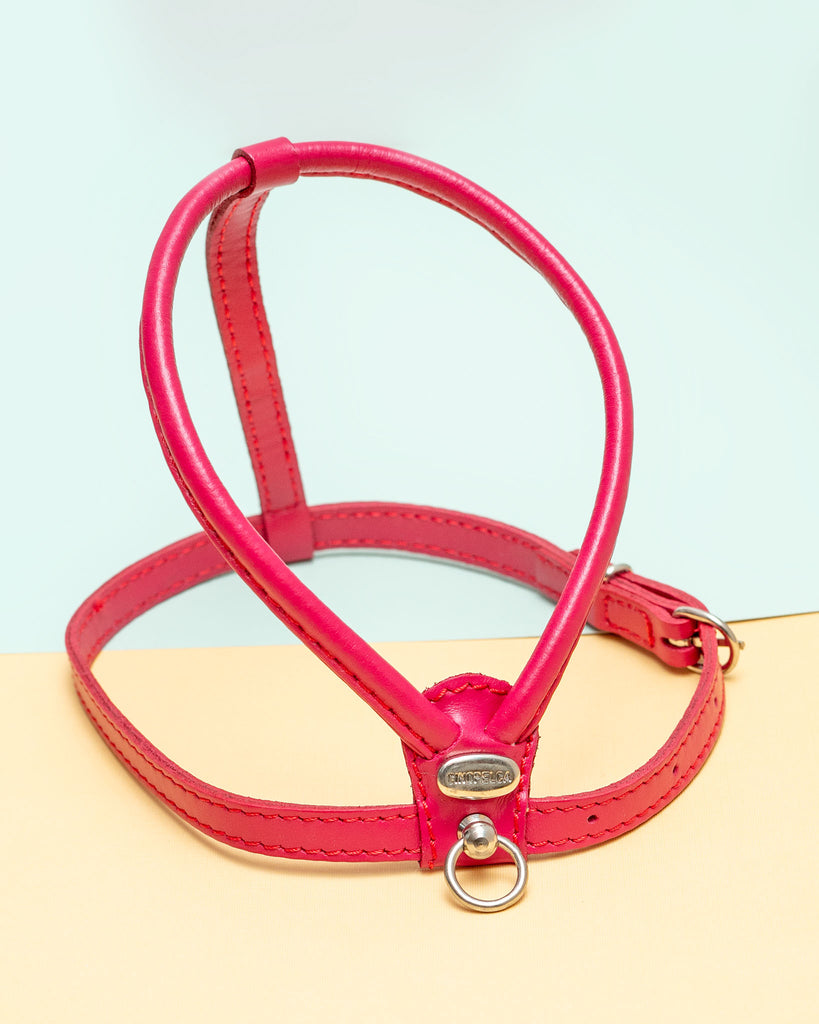 Italian Leather Dog Harness in Fuschia Pink << CLEARANCE >> WALK LA CINOPELCA   