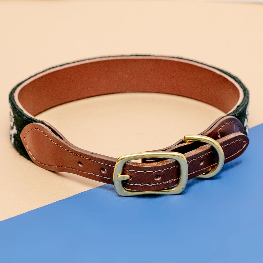 Skull & Crossbones Needlepoint Dog Collar WALK GOOD THREADS   