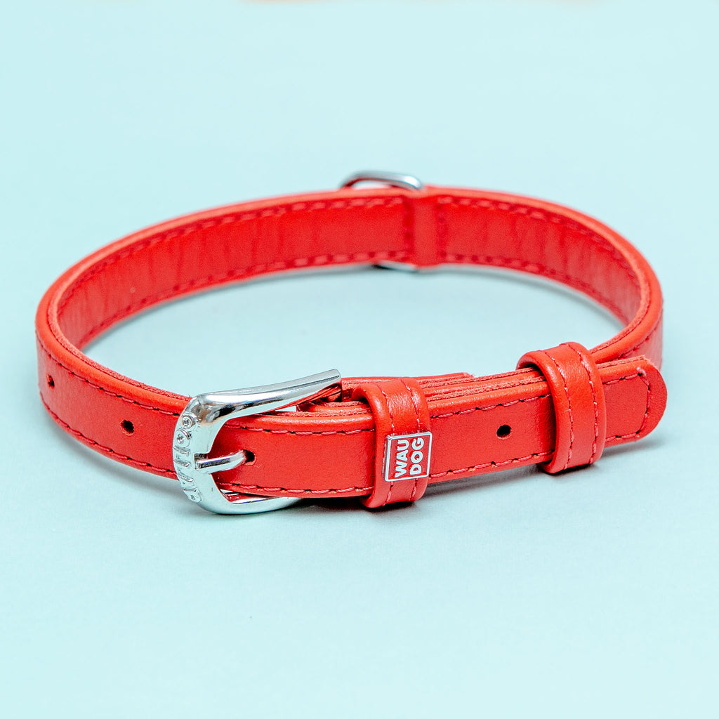 Really Red Leather Dog Collar << FINAL SALE >> WALK WAU DOG   