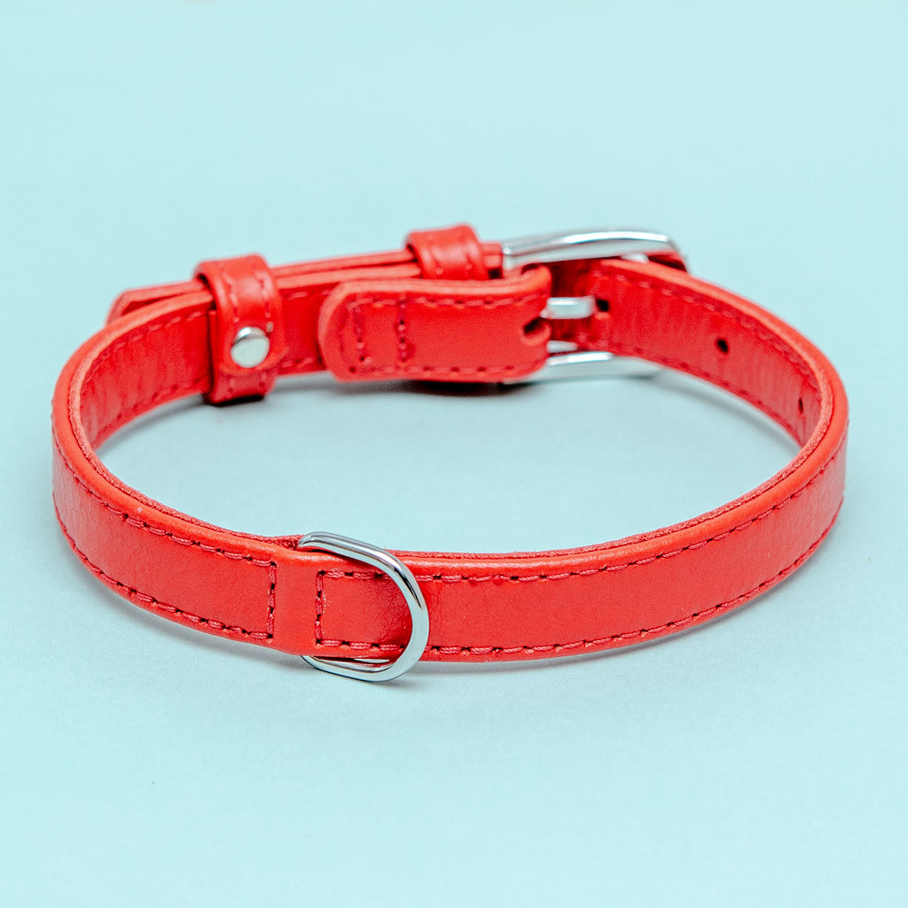 Really Red Leather Dog Collar << FINAL SALE >> WALK WAU DOG   