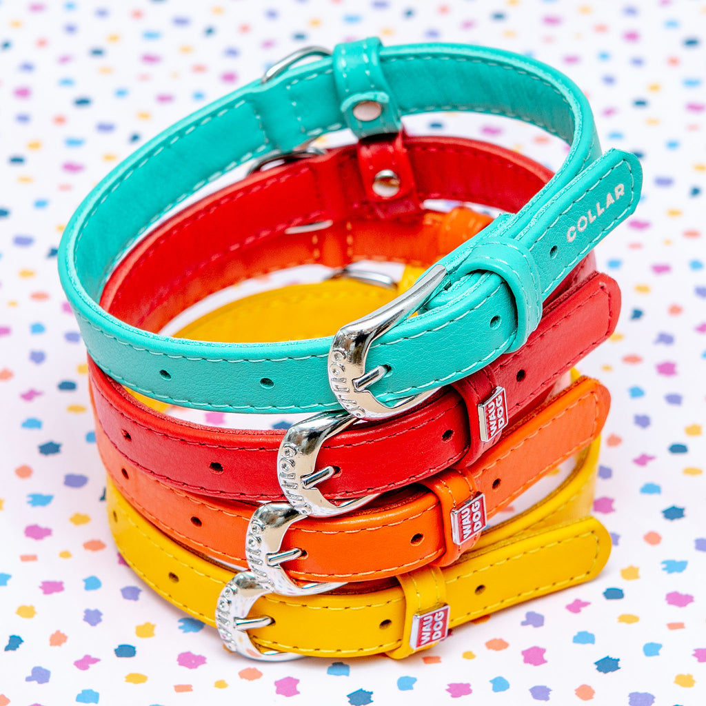 Really Red Leather Dog Collar << FINAL SALE >> WALK WAU DOG   