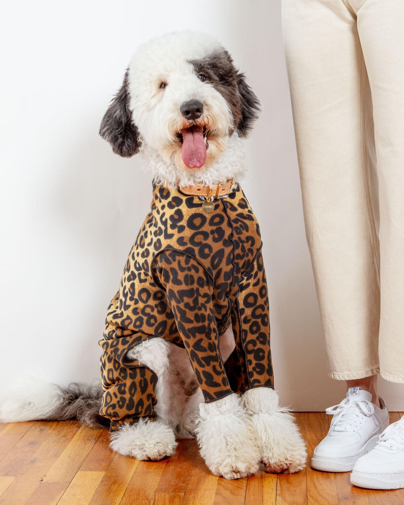 Stretch Fleece Onesie in Leopard (Made in the USA, DOG & CO. + GOLD PAW  Exclusive!)
