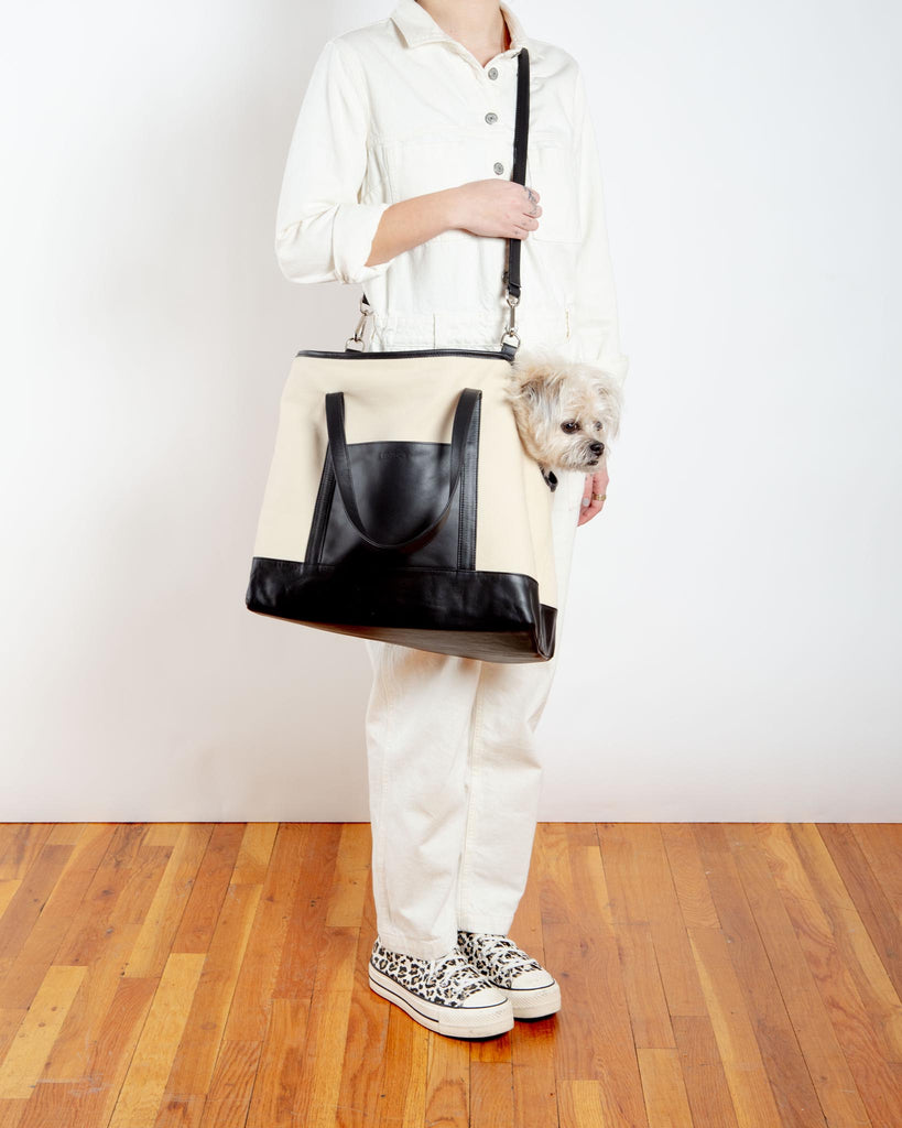 Black Leather & Natural Canvas Luxe Dog Carrier <br>(Made in Mexico)<br>(Dog & Co. Exclusive) Carry LECUONA x DOG & CO.   