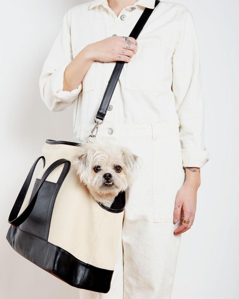 Black Leather & Natural Canvas Luxe Dog Carrier <br>(Made in Mexico)<br>(Dog & Co. Exclusive) Carry LECUONA x DOG & CO.   