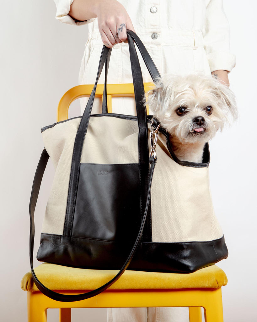 Black Leather & Natural Canvas Luxe Dog Carrier <br>(Made in Mexico)<br>(Dog & Co. Exclusive) Carry LECUONA x DOG & CO.   