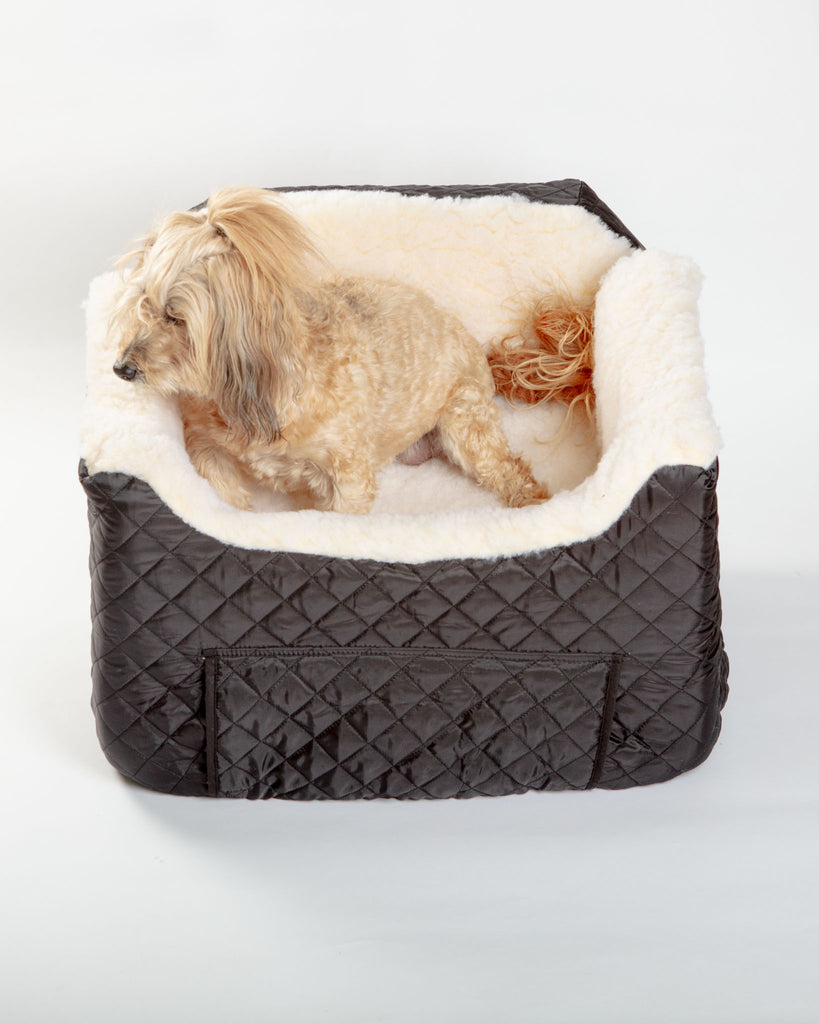 Lookout Dog Car Seat with Storage Drawer (Made in the USA) Carry SNOOZER Small Black Quilted 